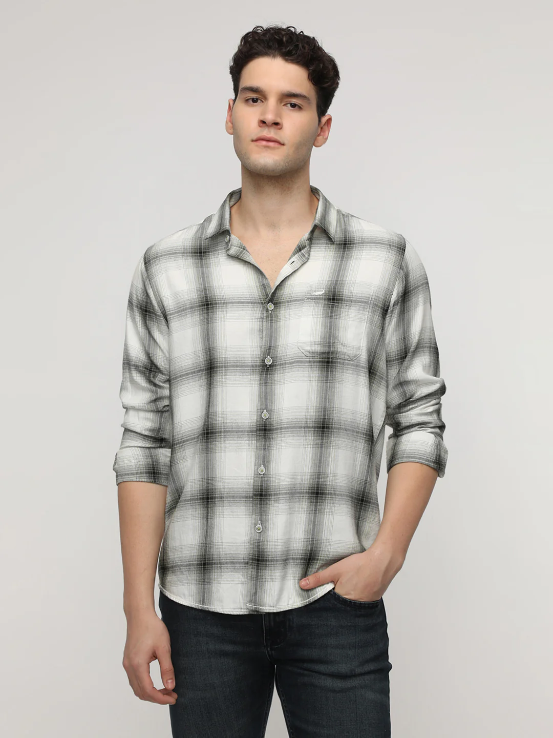 White Viscose Blend Big Checked Shirt