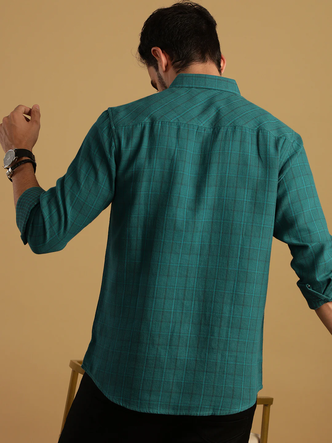 Teal Green Checked Full Sleeve 100% Cotton Shirt