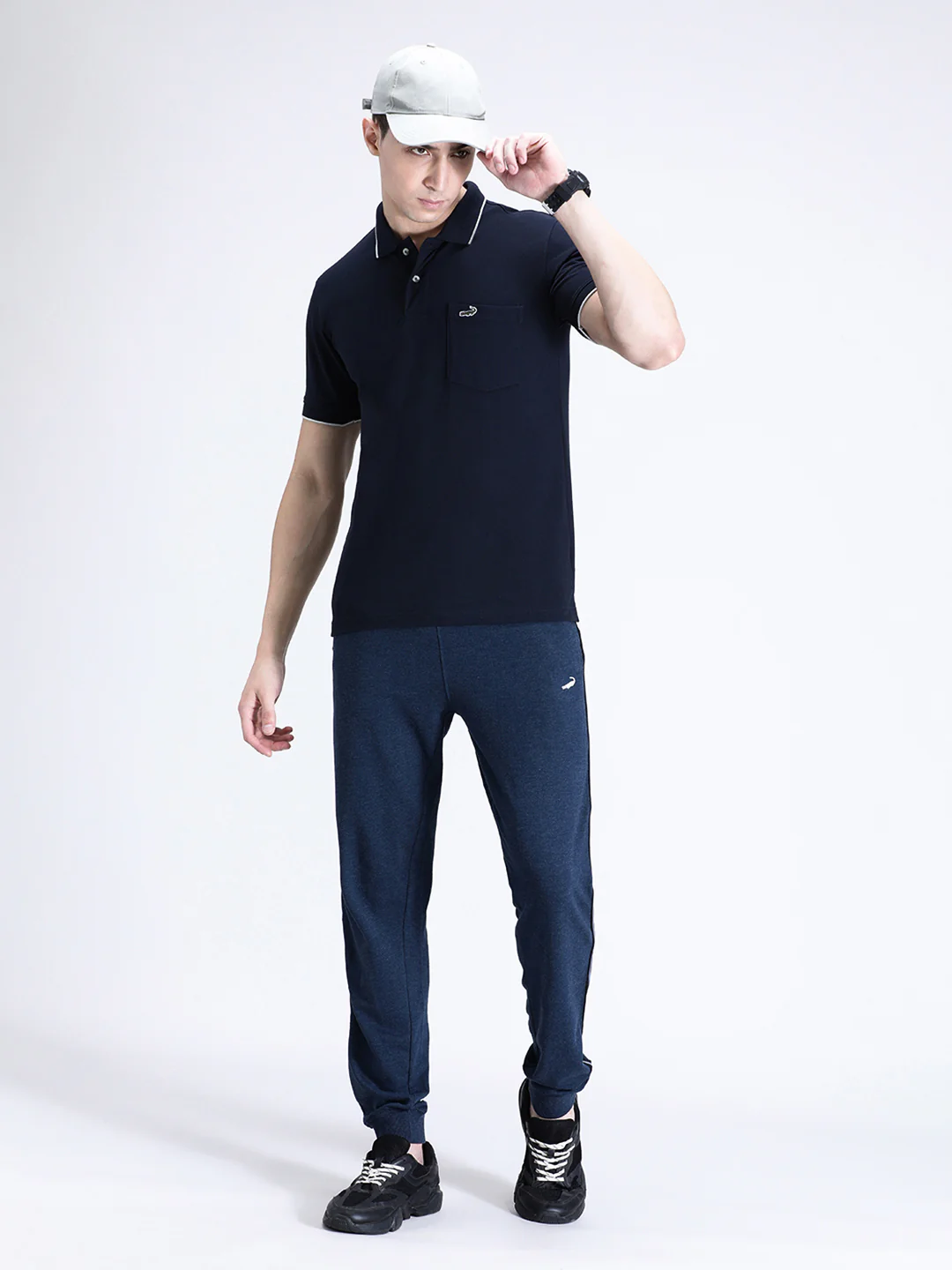 Casual Navy Solid Polo T-Shirt with Pocket