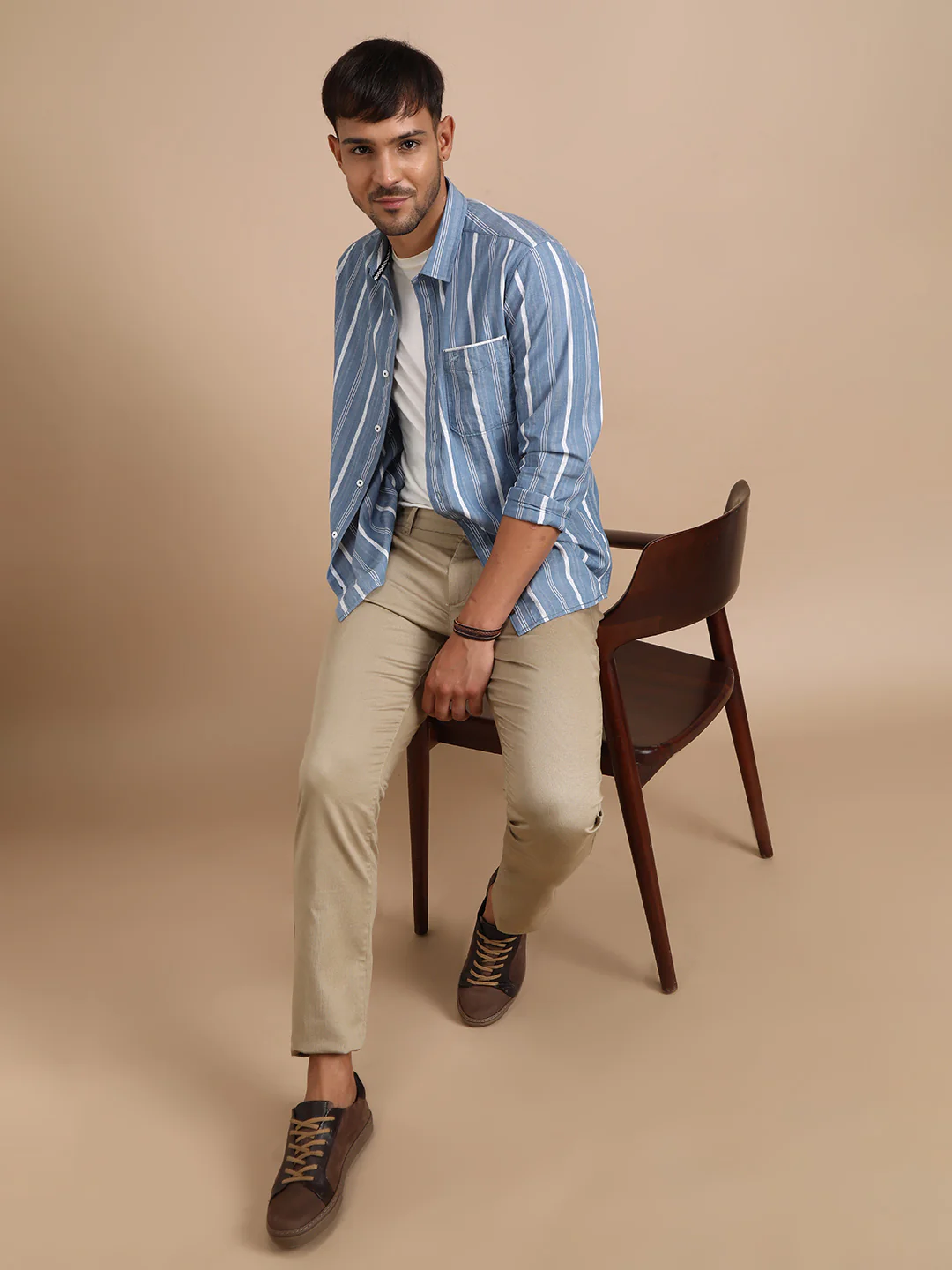 Khaki Brown Printed Slim Fit Casual Trouser