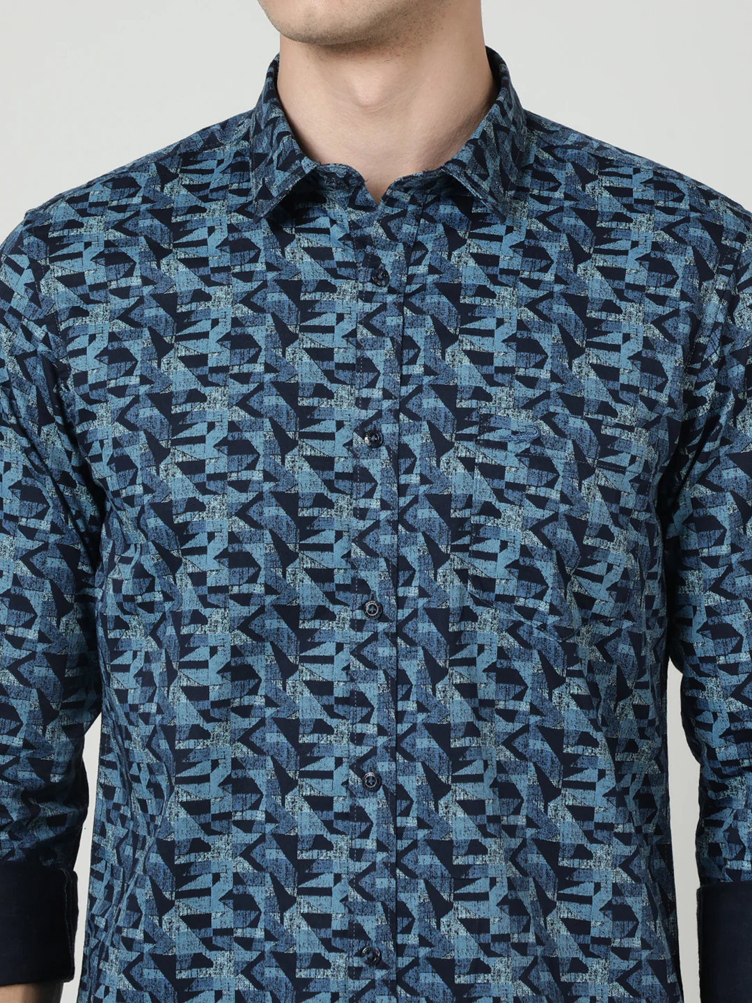 Navy Printed Full Sleeve 100% Cotton Shirt