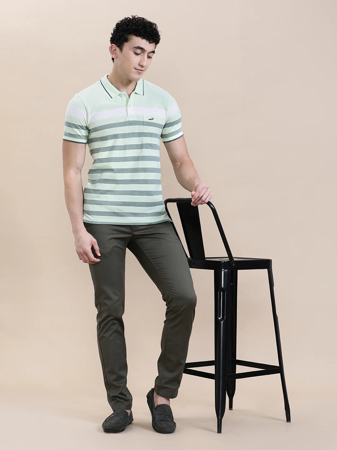 Green Birdseye Engineered Stripe Slim Fit Polo