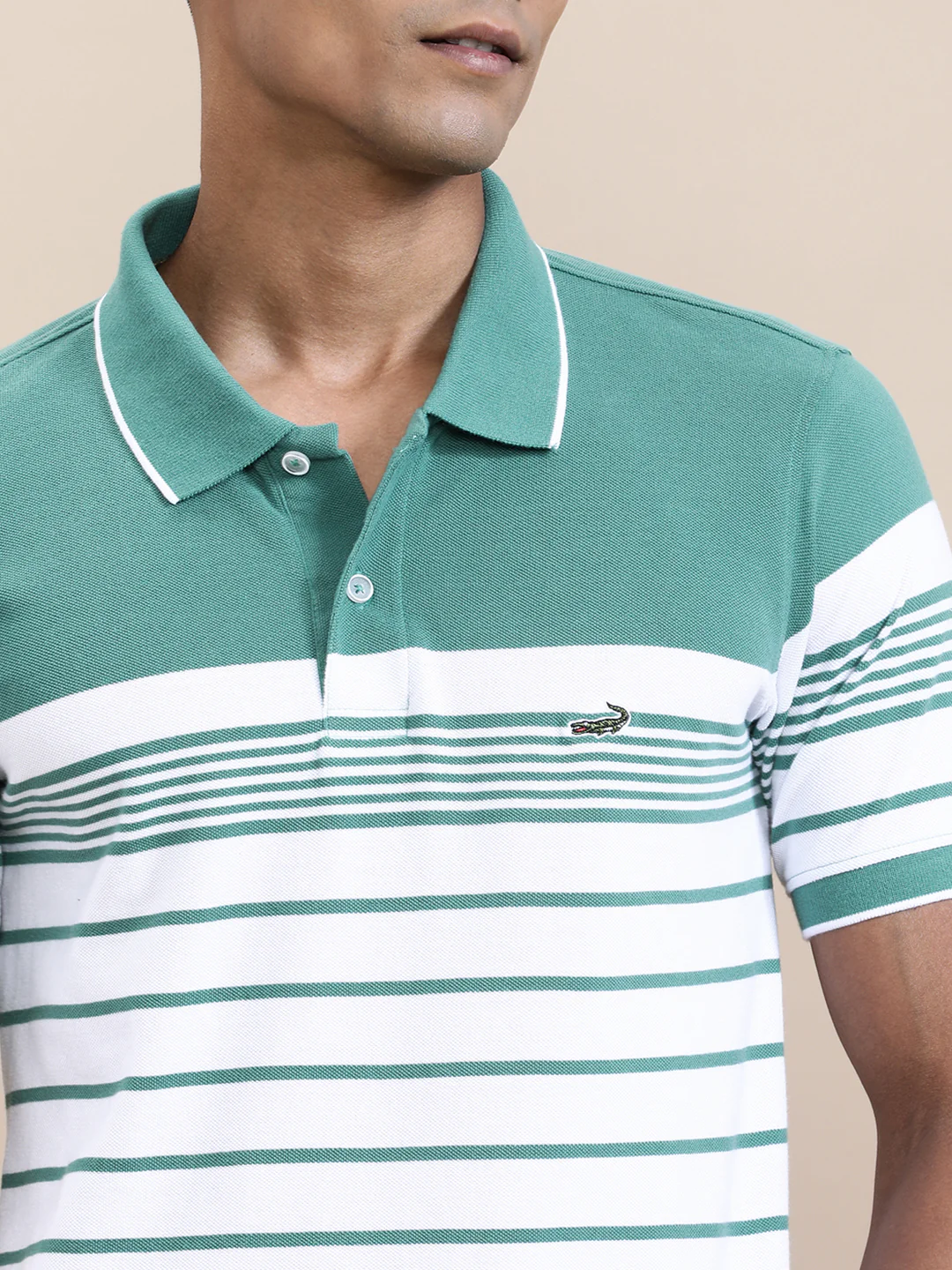 Slim Fit Green ENG-Striper T-Shirt