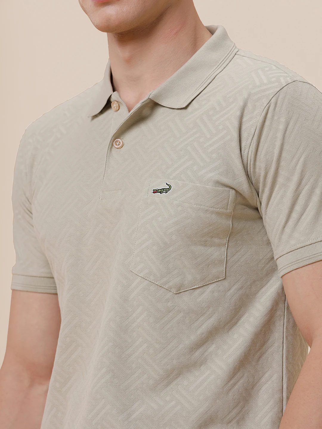 Diagonal Self Structure Solid Polo Tshirt In Stone