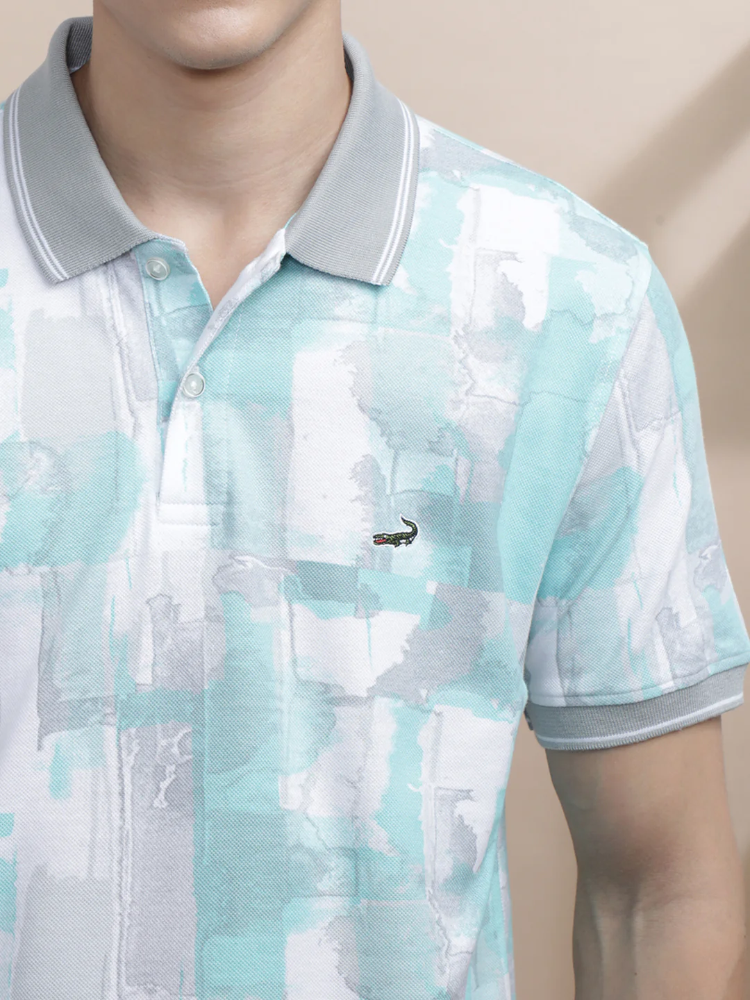 Green Printed Half Sleeve Casual Polo T-Shirt