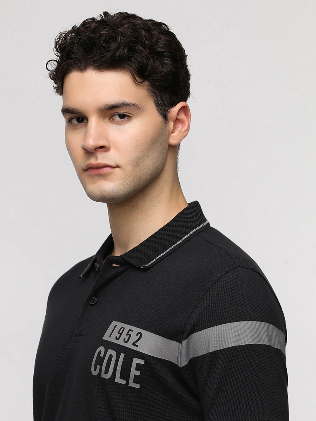 Placement Stripe Printed Polo T-Shirt in Jet Black