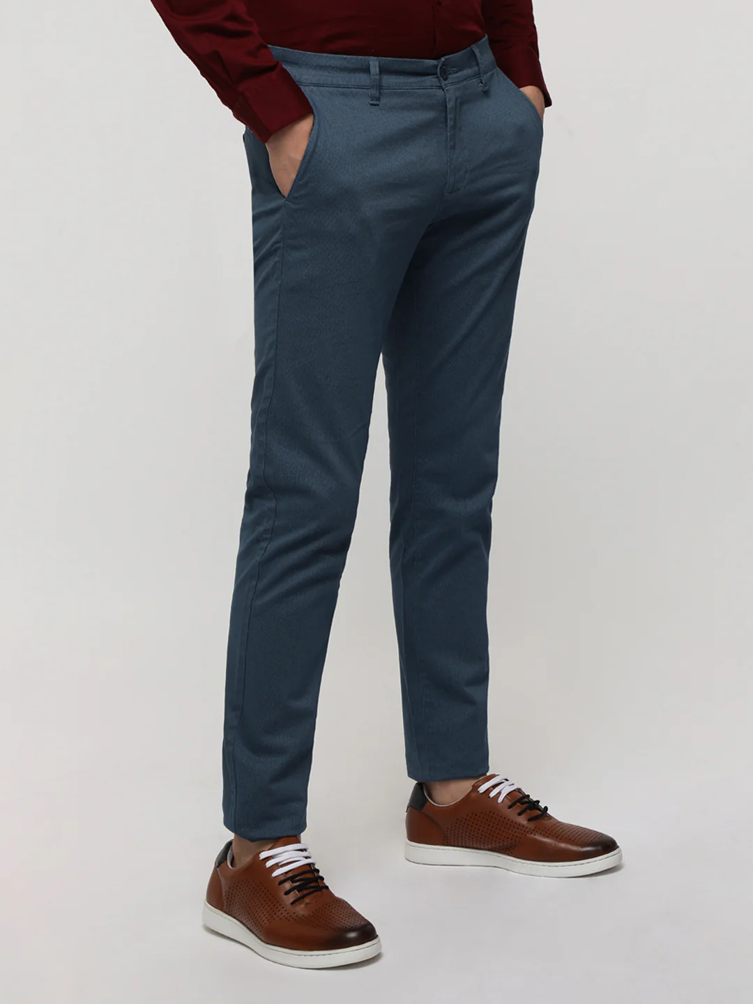 Blue Printed Soft Touch Stretch Trouser