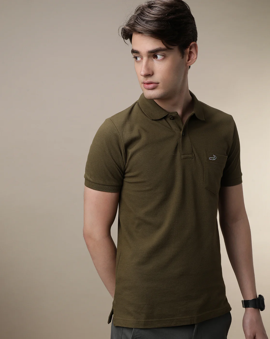 Solid Green Slim Fit Polo T-Shirt with Pocket