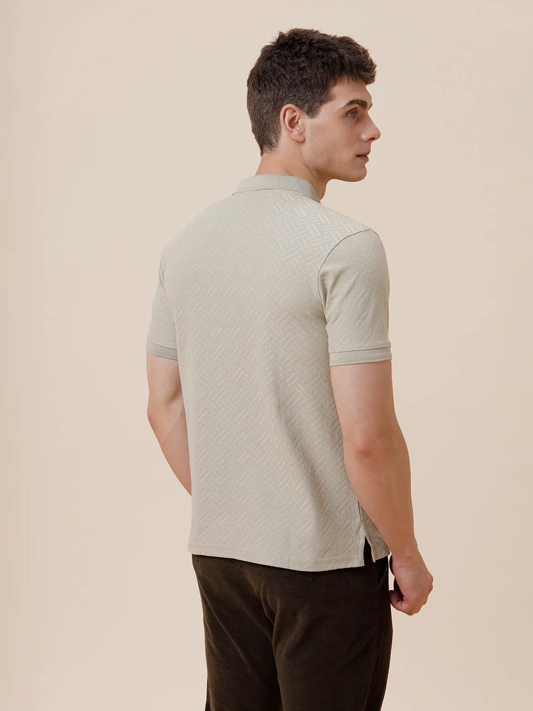 Diagonal Self Structure Solid Polo Tshirt In Stone