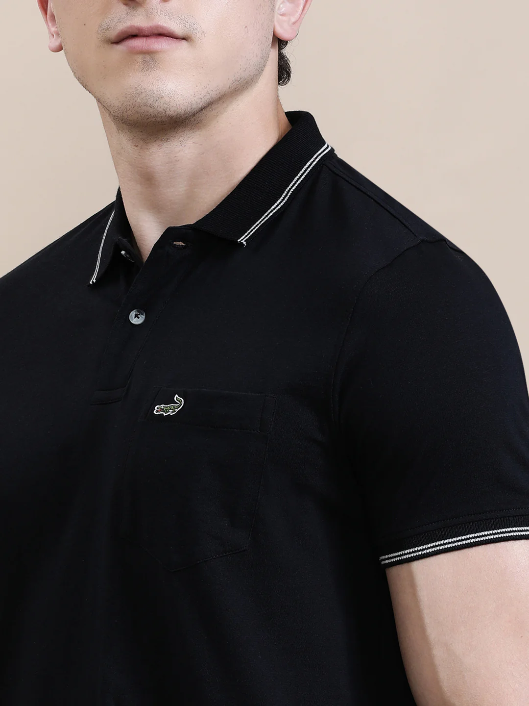 Casual Polo T-Shirt Solid Black with Pocket