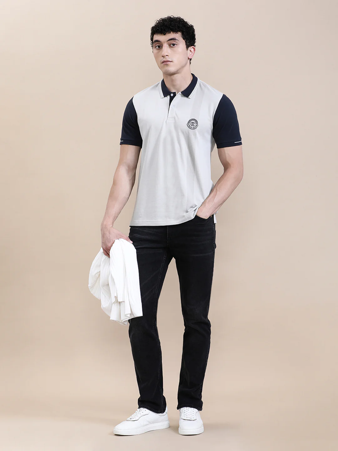 Panel Print Polo with Cheese Embroidery White