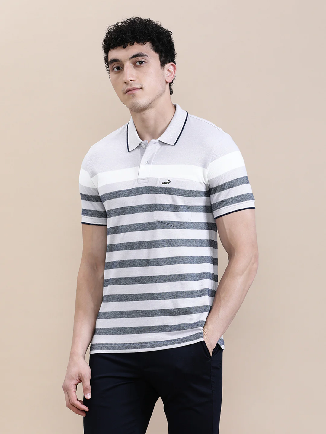 Birdseye Eng Stripe Slim Fit Polo