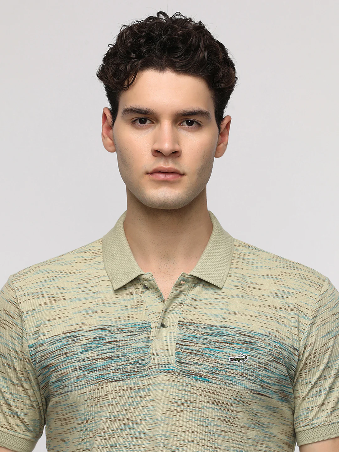 Engineered Striped Light Beige Slim T-Shirt with Cotton Poly Blend