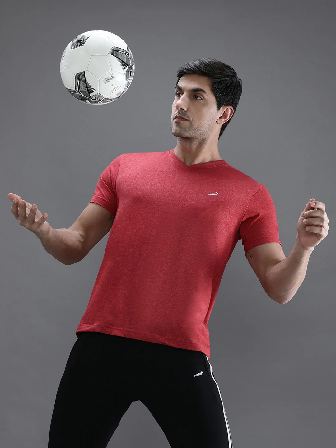 Casual Red Melange Solid T-Shirt