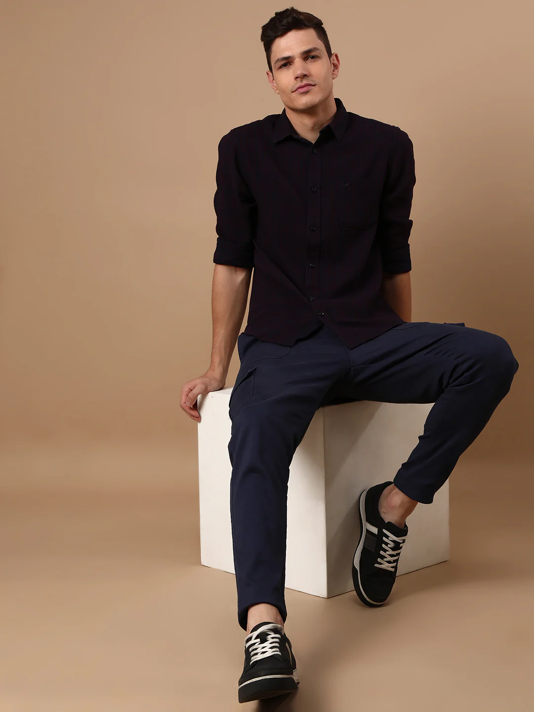 Burgundy Brown Checked Full Sleeve 100% Cotton Shirt