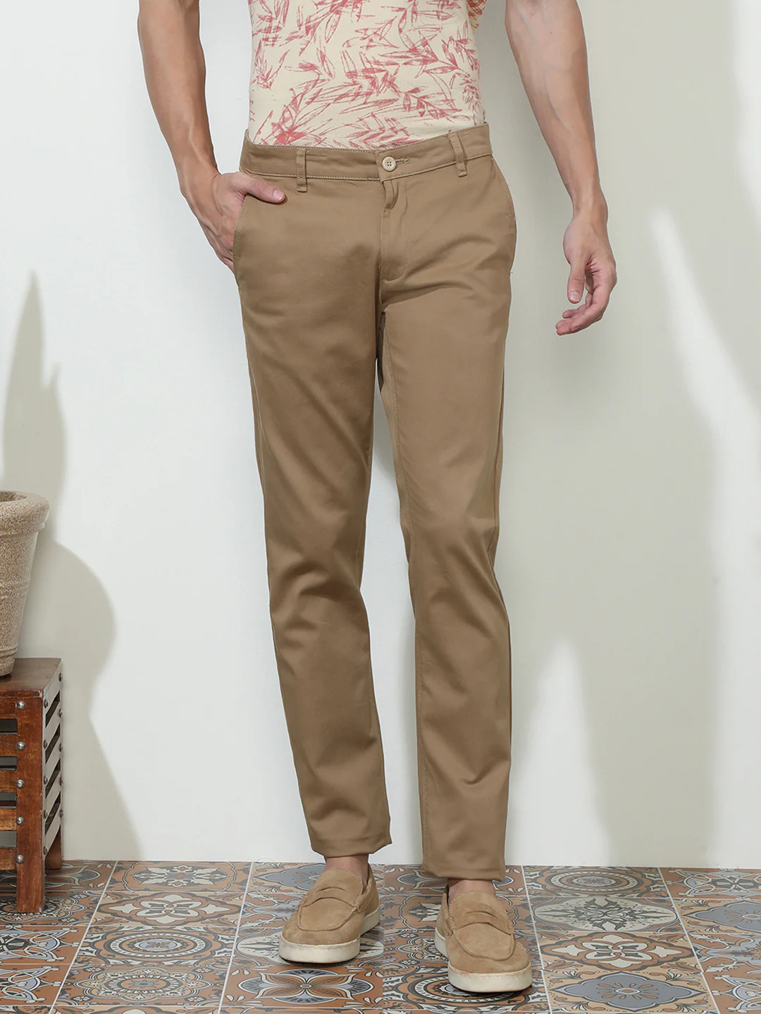 Solid Casual Brown Trouser