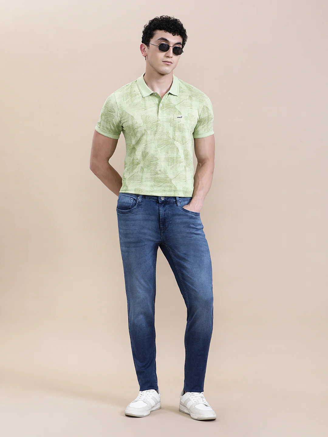 All Over Leaf Print Slim Fit Polo