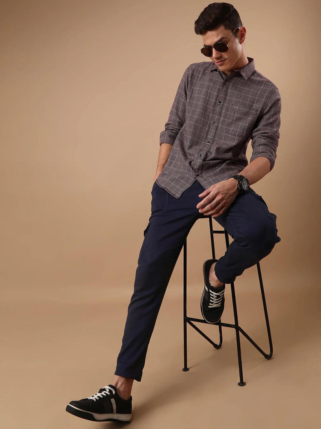 Casual Maroon Checked Full Sleeve 100% Cotton Shirt