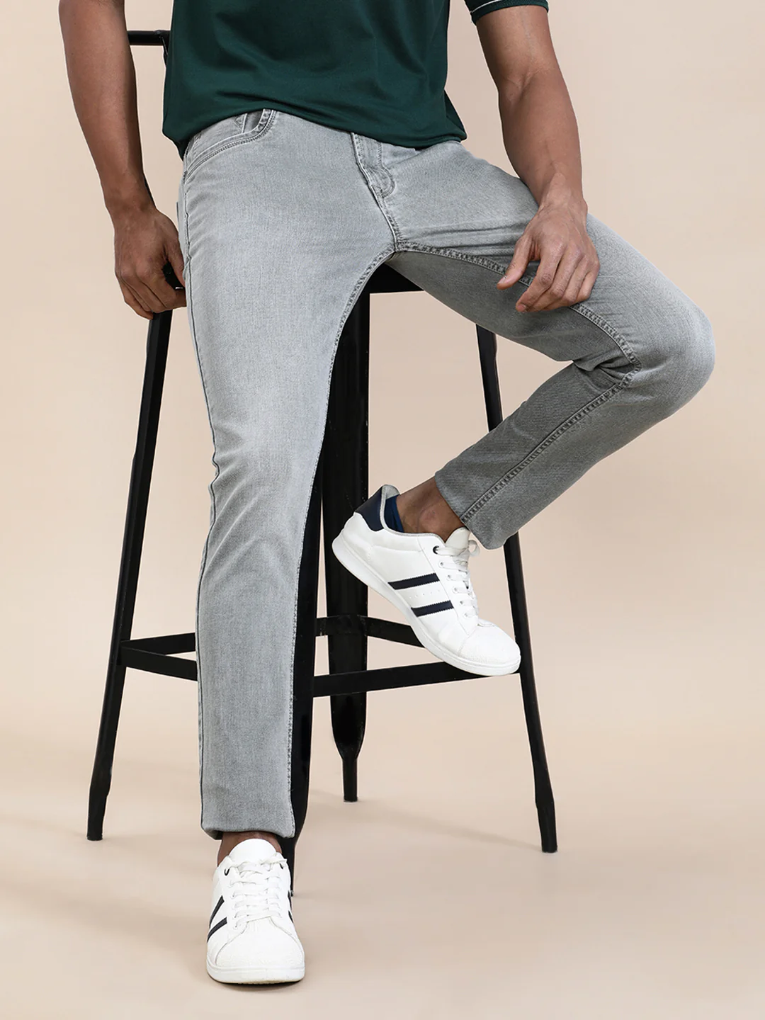 Stone Washed Olive Knit Slim Fit Jeans