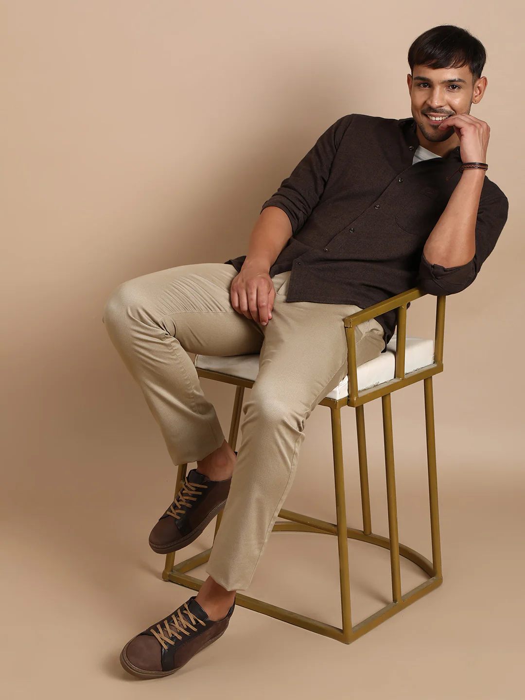 Brown Solid Full Sleeve 100% Cotton Shirt