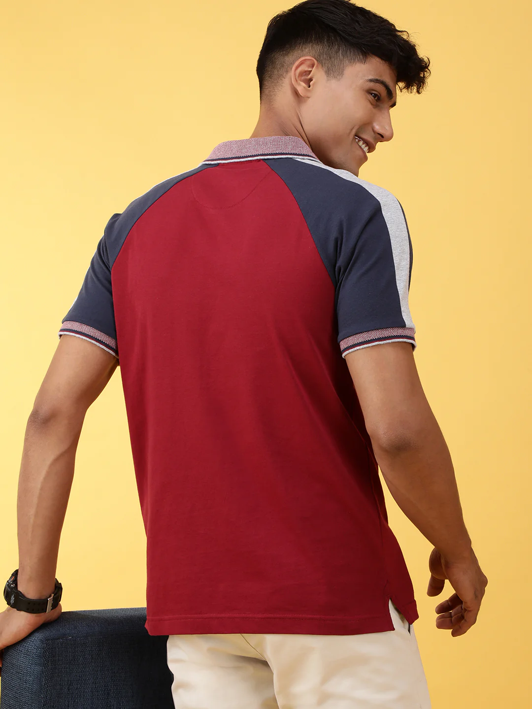 Red Colourblocked Polo T-Shirt