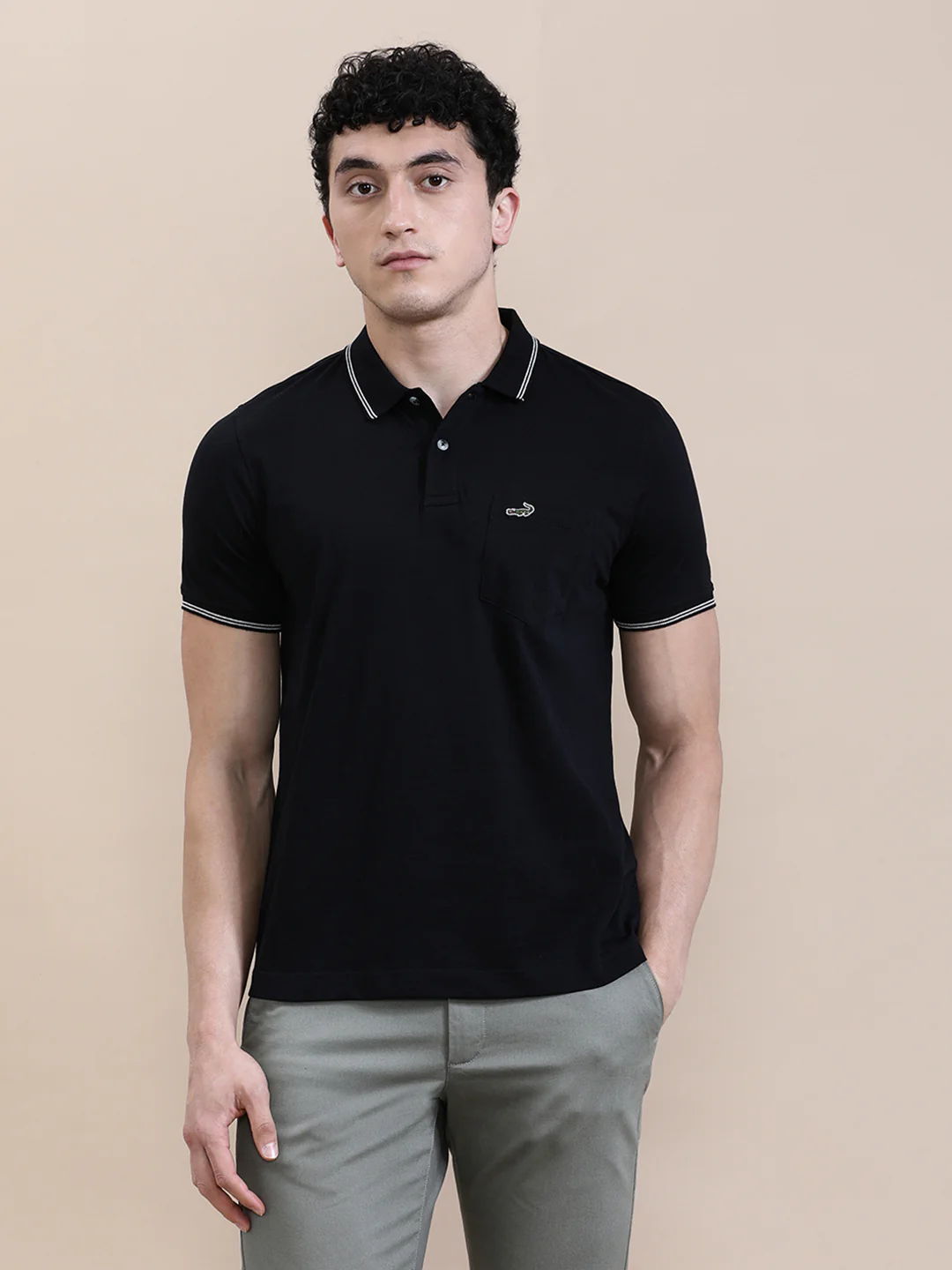 Casual Polo T-Shirt Solid Black with Pocket