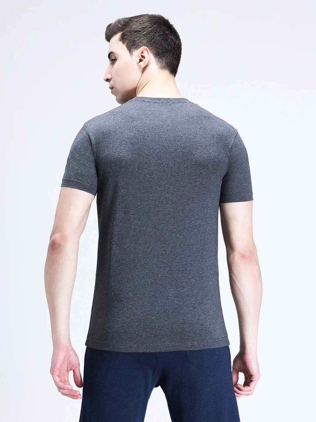 Charcoal Melange Grey Casual Solid T-Shirt