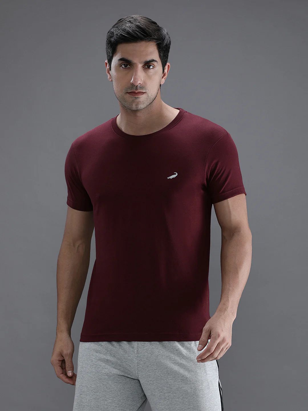 Solid Casual T-Shirt Wine Red