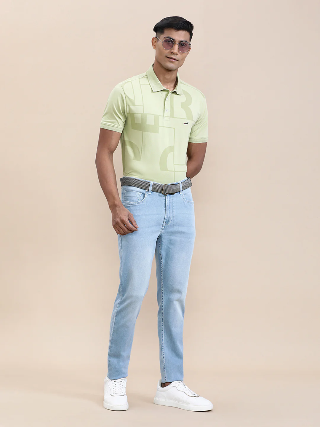 Ice Washed Light Blue Slim Tapered Jeans