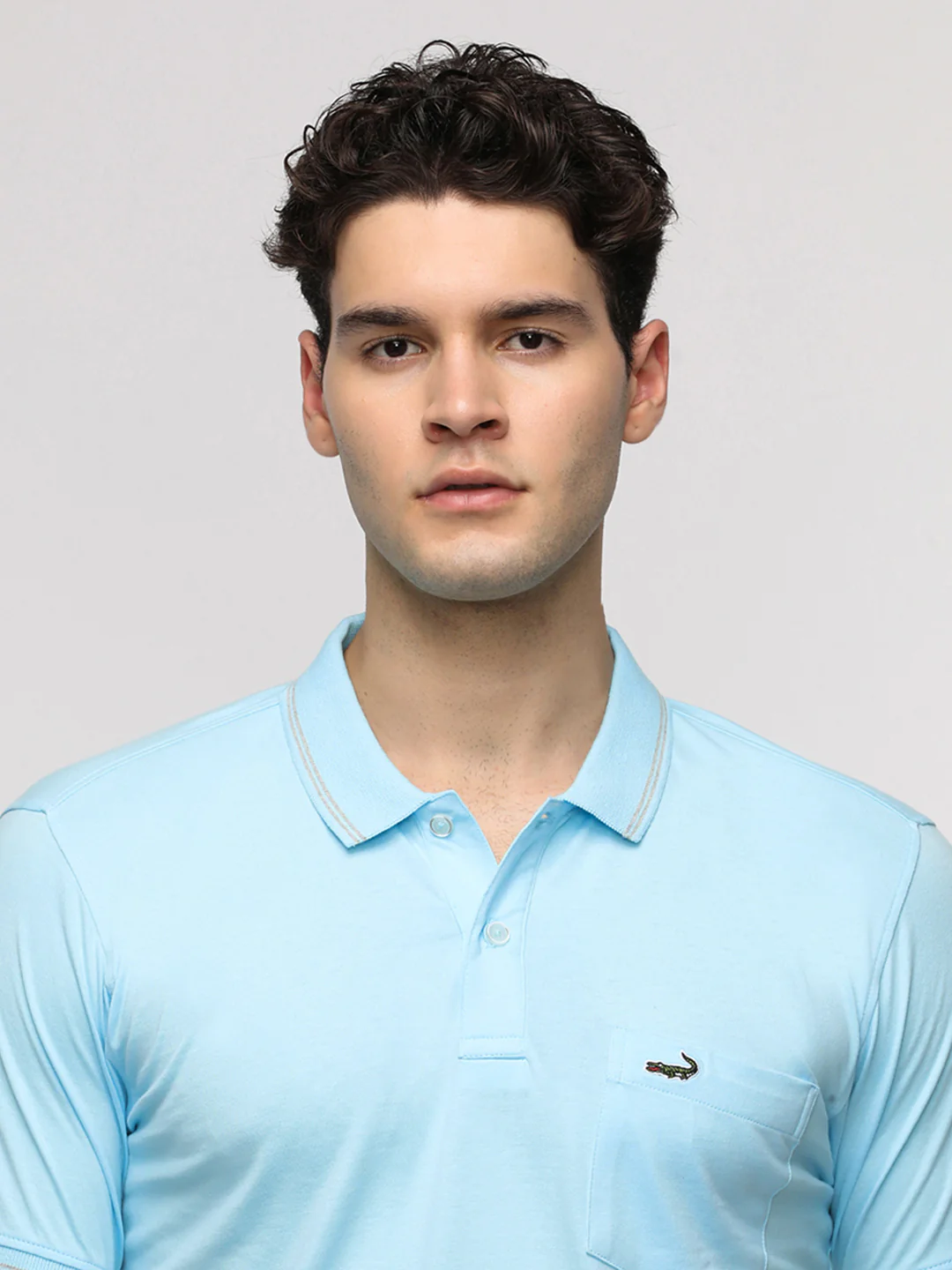 Bright Solid Polo T-Shirt with Pocket in Light Blue