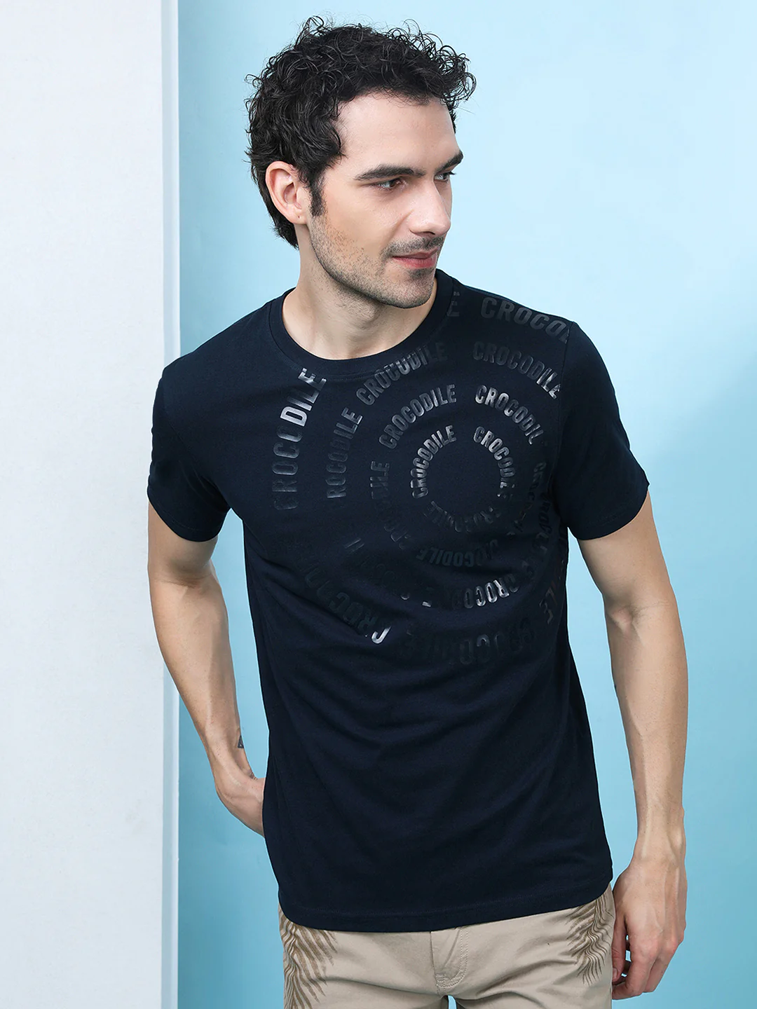Navy Printed Casual T-Shirt