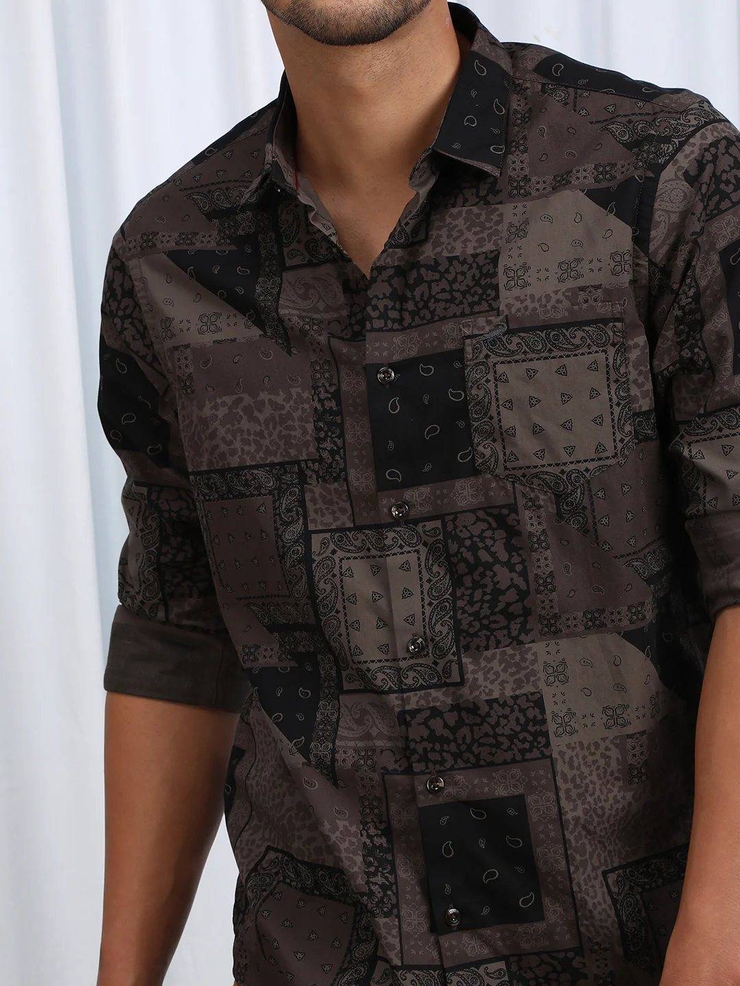 Brown Printed Full Sleeve Casual 100% Cotton Shirt