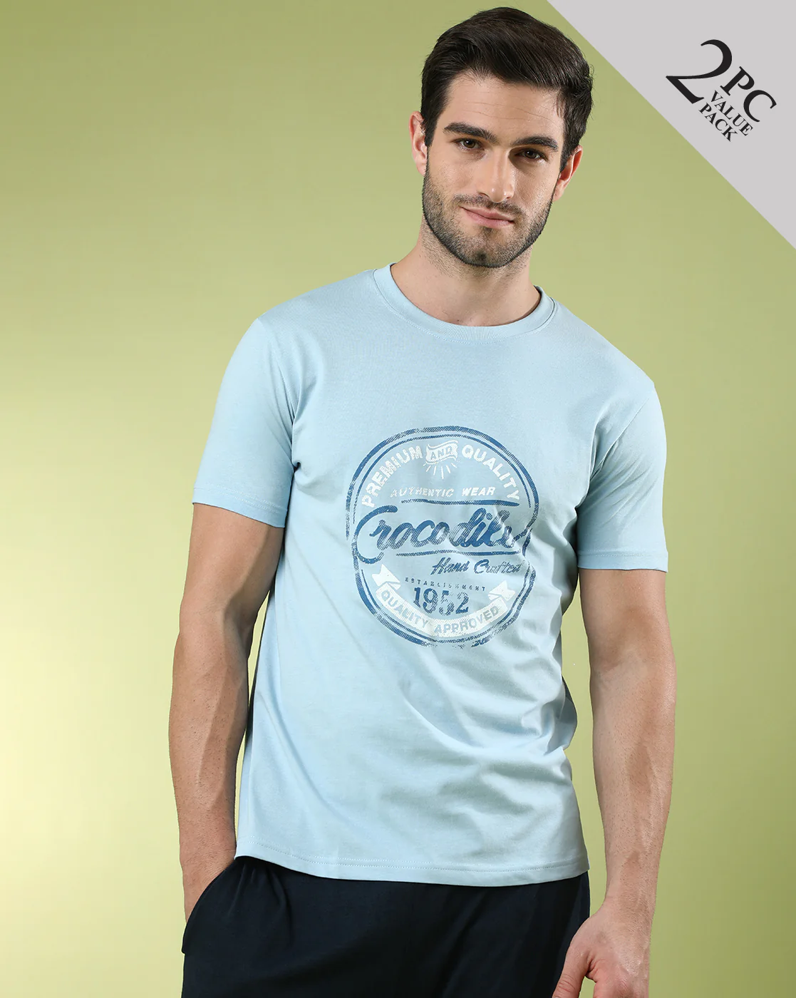 Pack Of 2 Typography Printed Slim Fit T-shirts