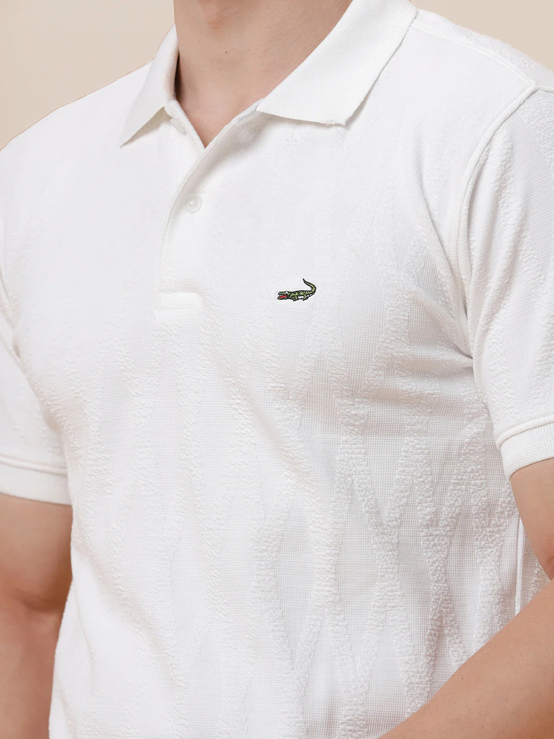 Bold Geometric Jaquard Polo Tshirt In White