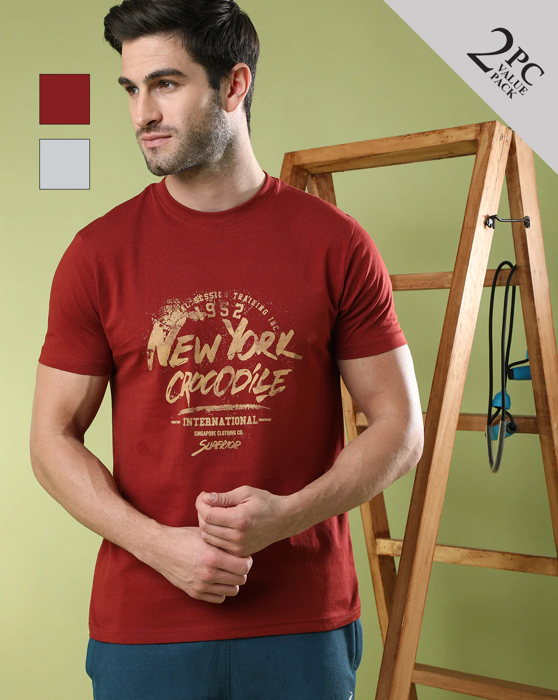 Typography Printed Cotton Slim Fit Pack Of 2 T-shirts