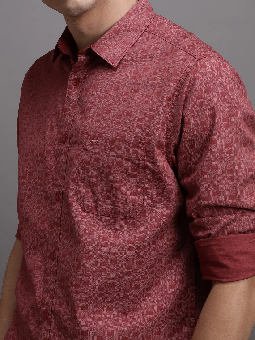 Rust Brown Printed Full Sleeve 100% Cotton Shirt