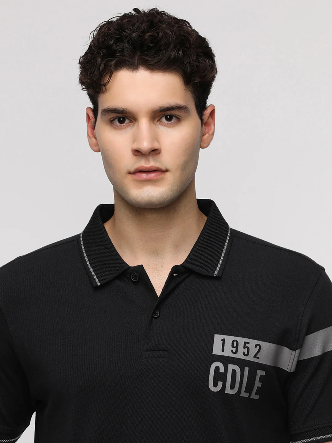 Placement Stripe Printed Polo T-Shirt in Jet Black