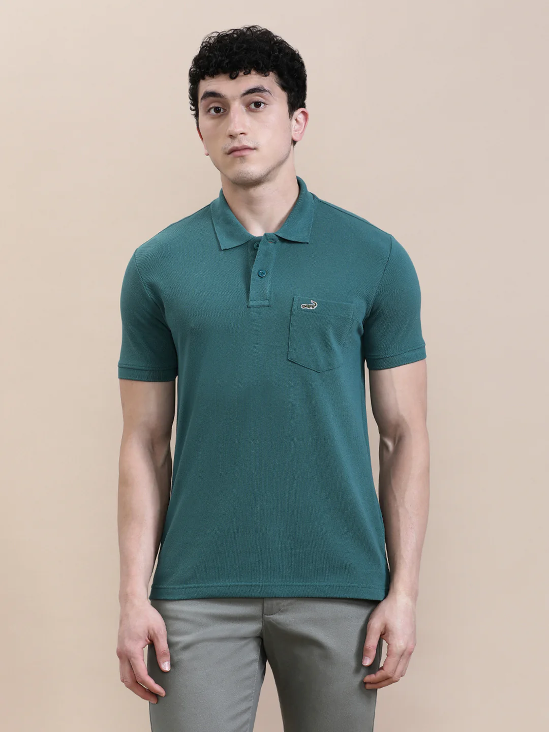 Casual Solid Green Polo T-Shirt with Pocket