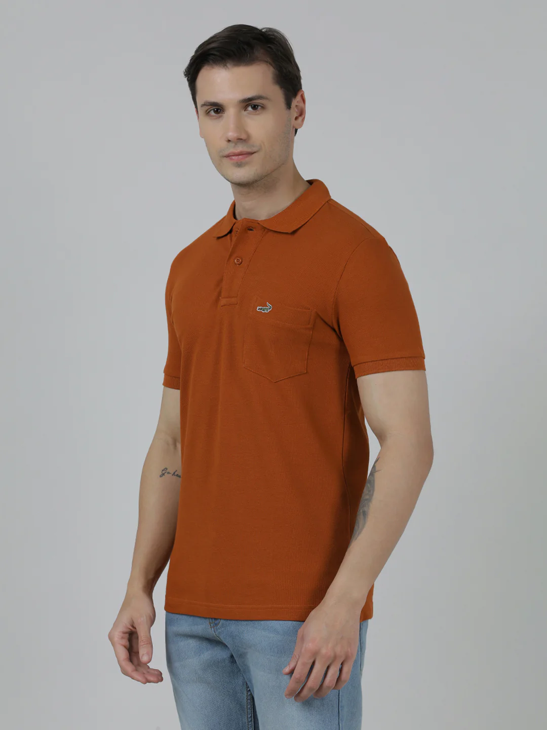 Solid Brown Slim Fit Polo T-Shirt with Pocket