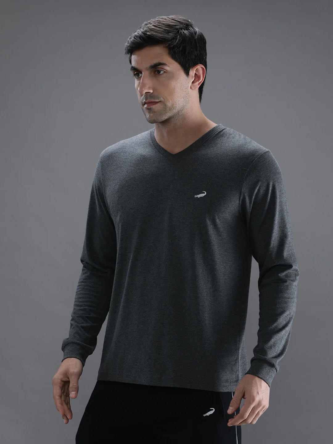 Charcoal Melange Grey Solid T-Shirt
