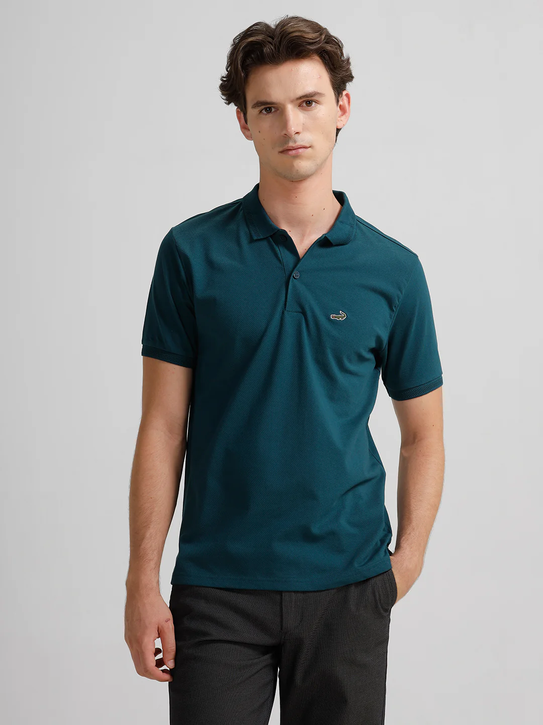 Solid Blue Slim Fit Polo T-Shirt
