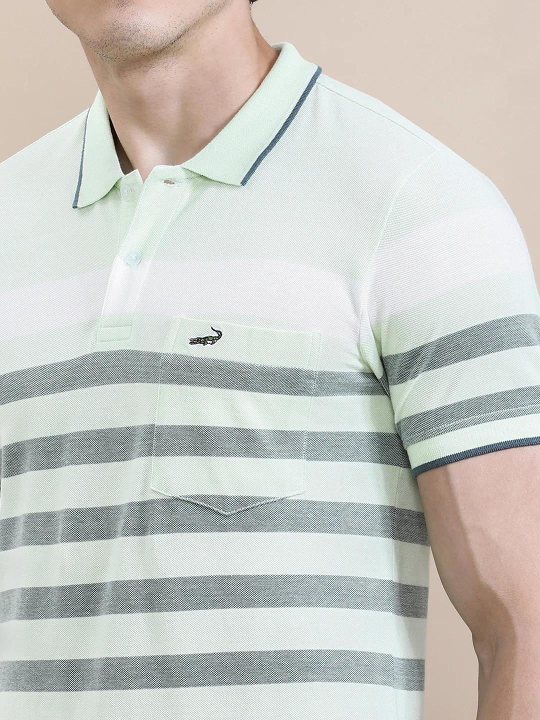 Green Birdseye Engineered Stripe Slim Fit Polo
