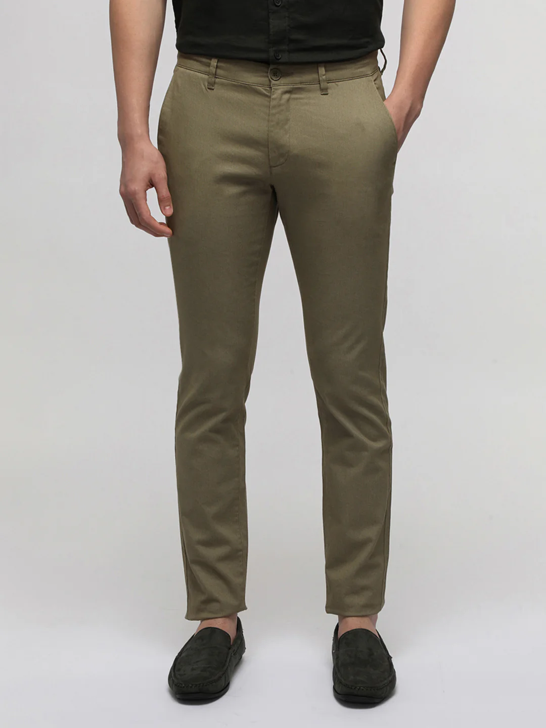 Khaki Printed Soft Touch Stretch Trouser