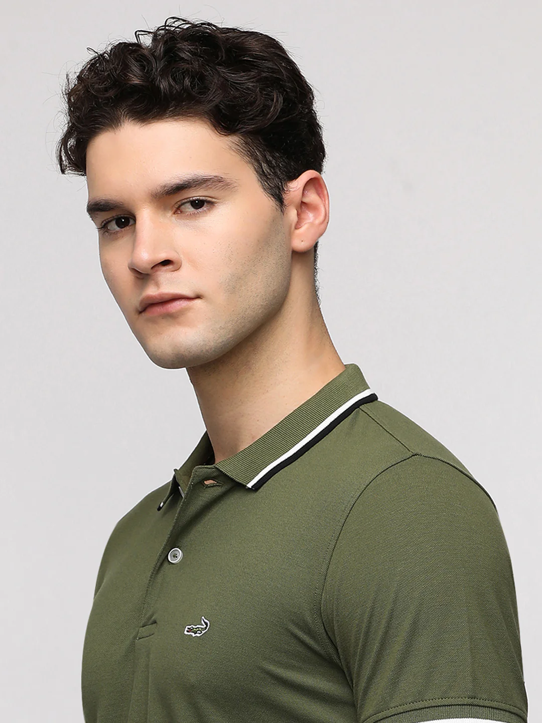 Solid Strecth Polo T-Shirt in Olive