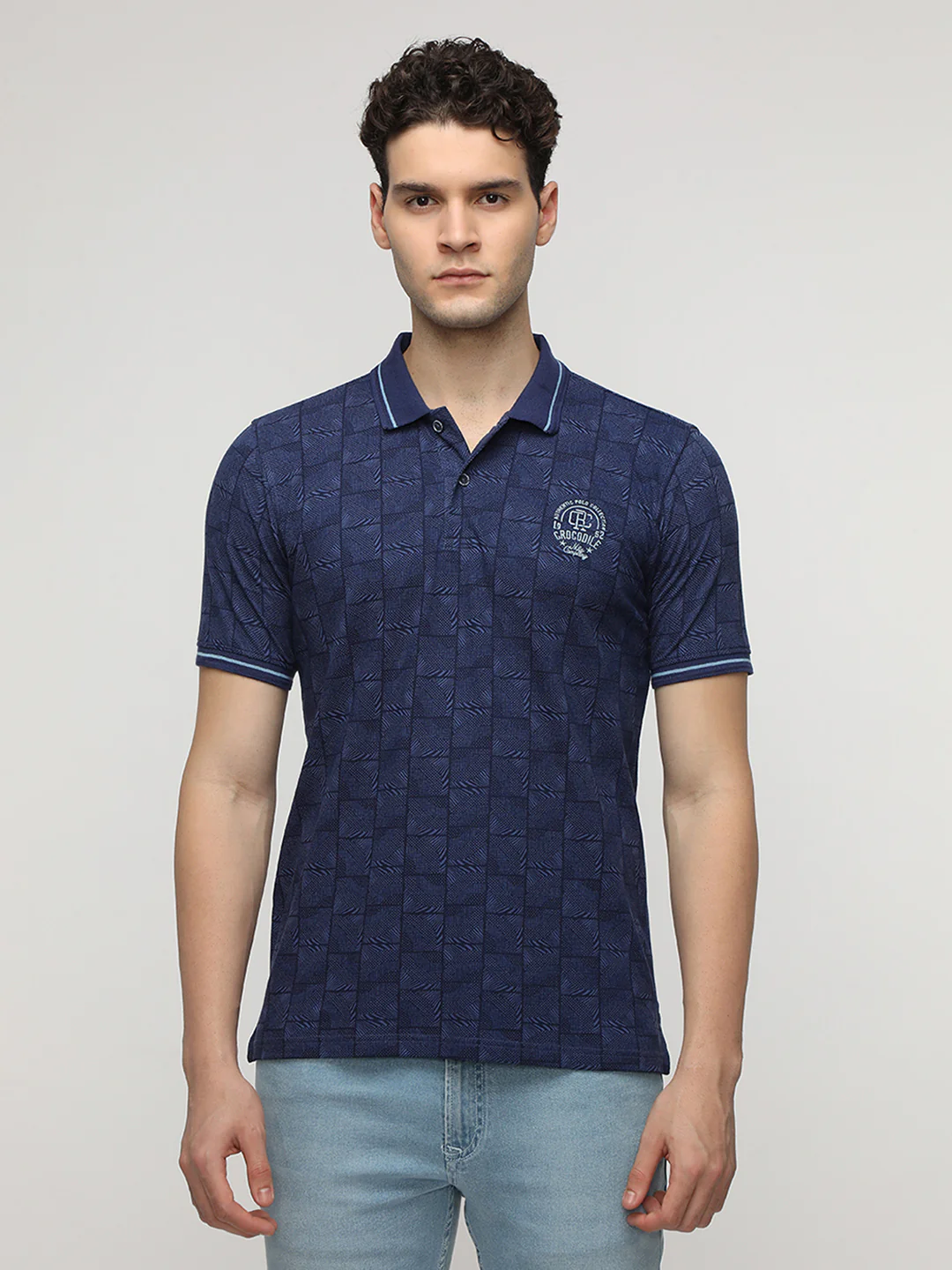 Blotch Pattern All Over Printed Polo T-Shirt in Navy