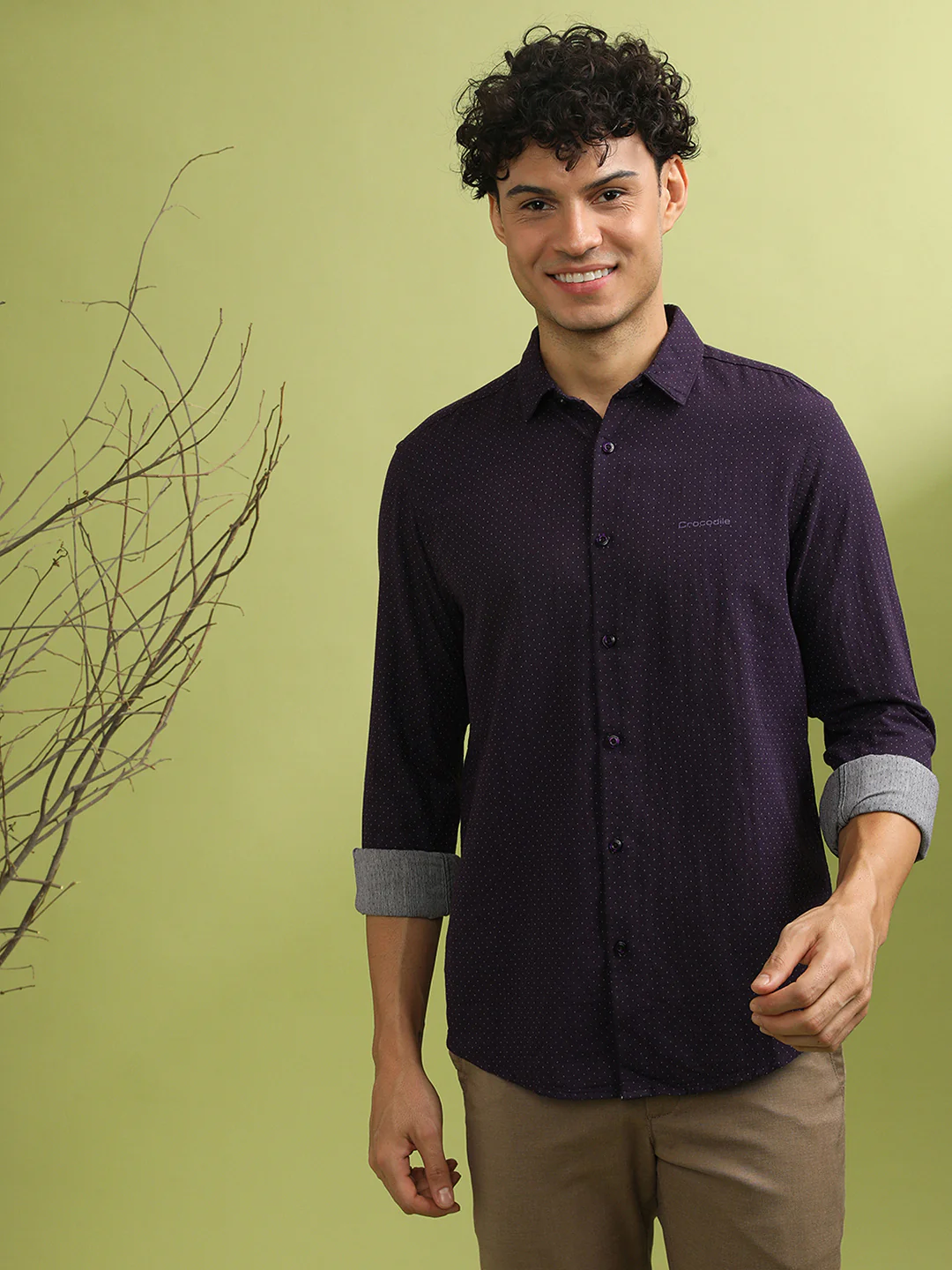 Wine Brown Printed Full Sleeve 100% Cotton Shirt