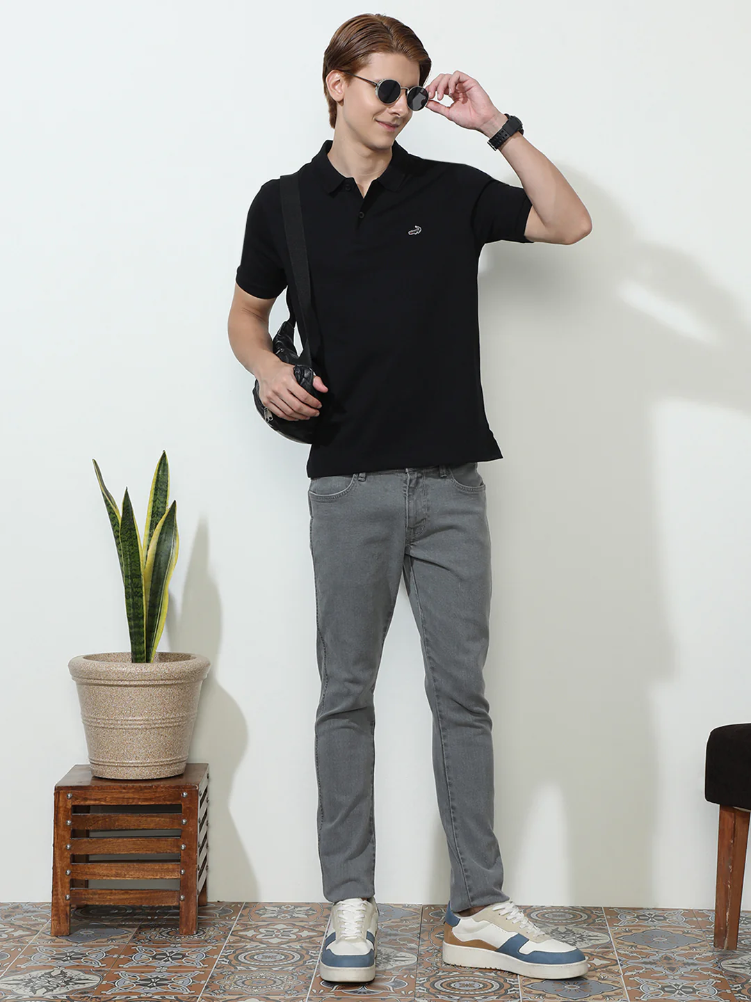 Solid Black Half Sleeve Casual Polo T-Shirt