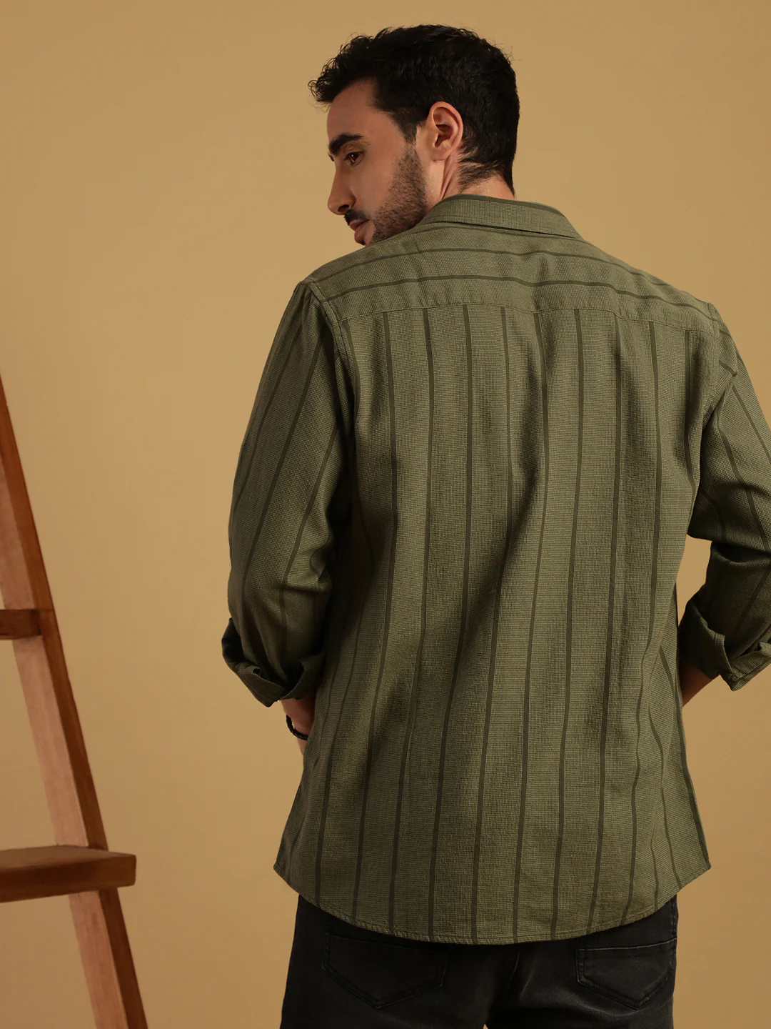 Green Striped Full Sleeve 100% Cotton Shirt