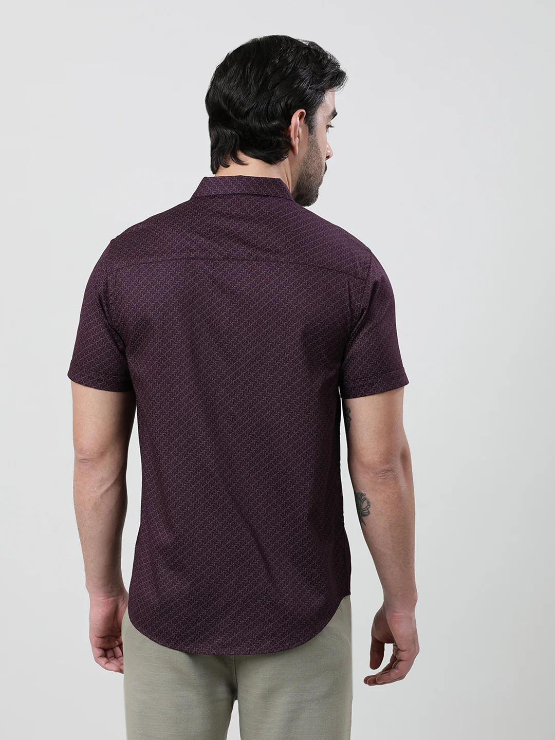 Maroon Printed Half Sleeve 100% Cotton Shirt