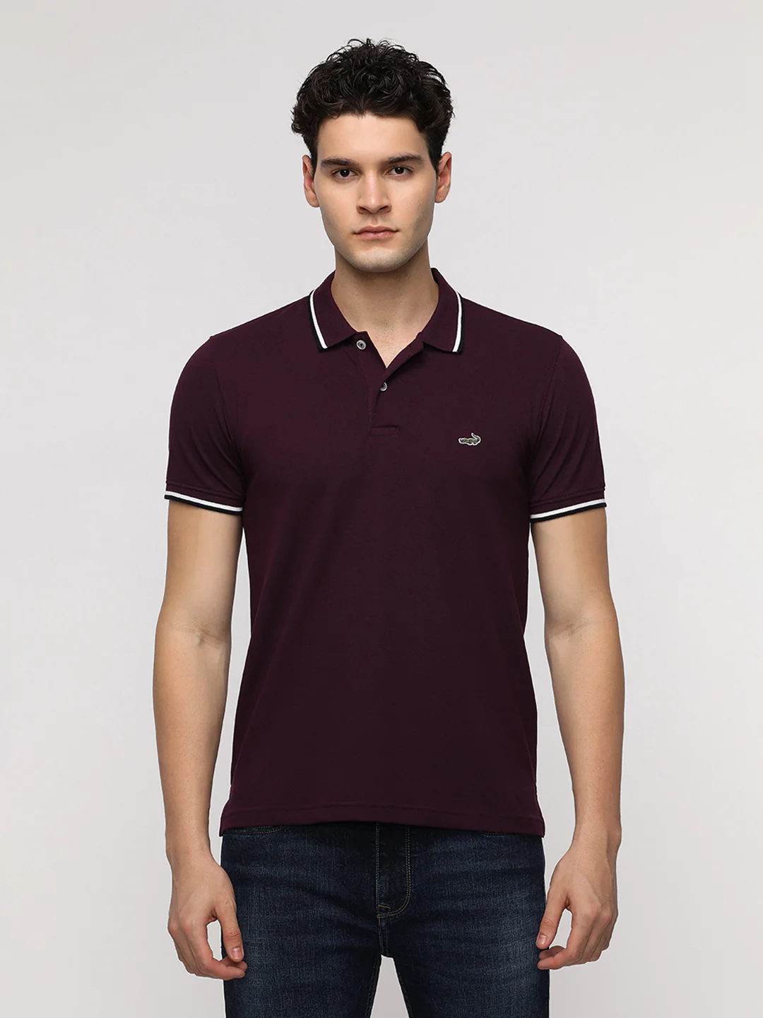 Solid Strecth Polo T-Shirt in Wine